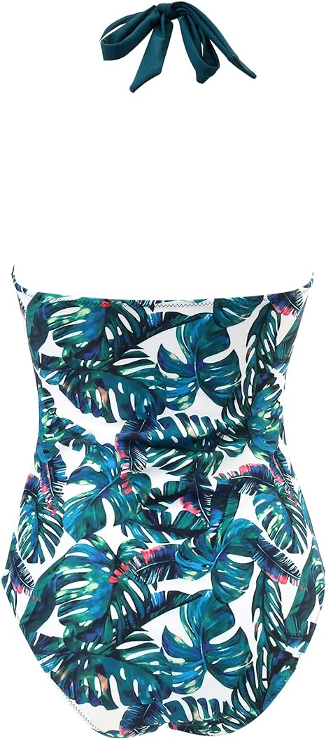 Women Cross Push Up Tummy Control One Piece Halter High Waisted Swimming Costume Swimsuits Swimwear
