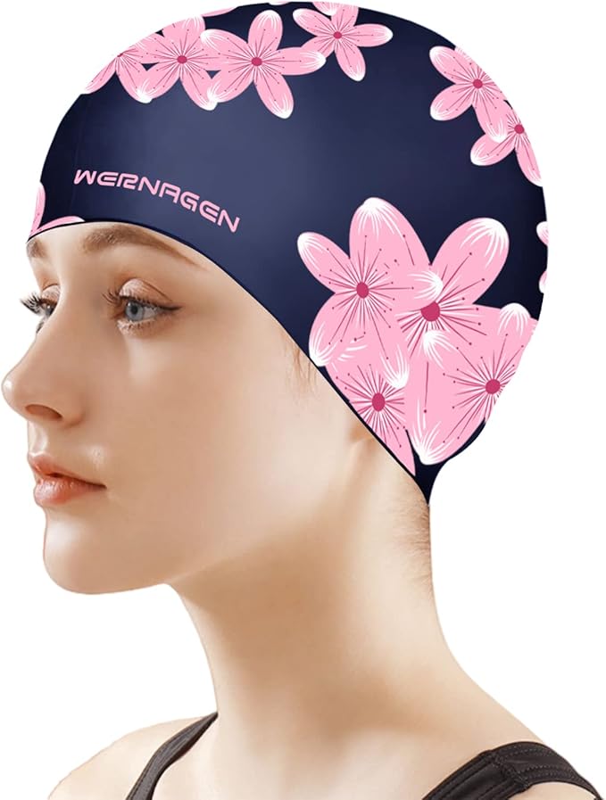 Swim Cap, Women Swimming Cap Soft Silicone Swim Caps for Long Hair Anti Slip Swimming Caps Waterproof Bathing Caps for Womens Youth Adult